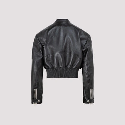 Shop Miu Miu Leather Jacket In Black