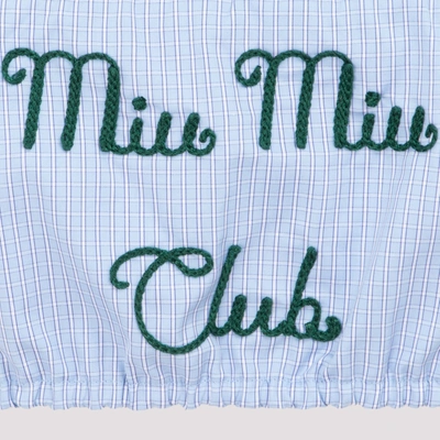 Shop Miu Miu Popeline Logo Top In Blue