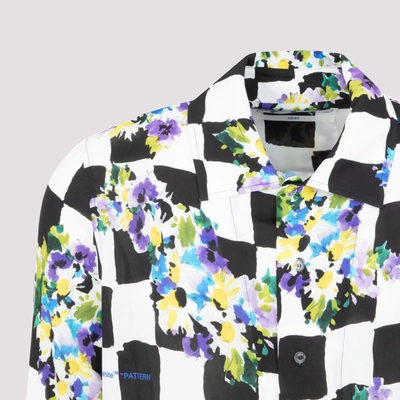 Shop Off-white Checked Print Shirt With Floral Details In Multicolour