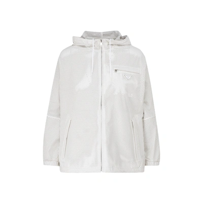 Shop Prada Leather Jacket In White