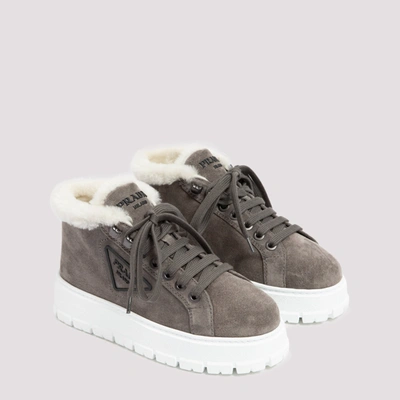 Shop Prada Leather Sneakers Shoes In Nude &amp; Neutrals