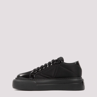 Shop Prada Nylon And Leather Macro Sneakers Shoes In Black