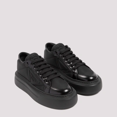 Shop Prada Nylon And Leather Macro Sneakers Shoes In Black