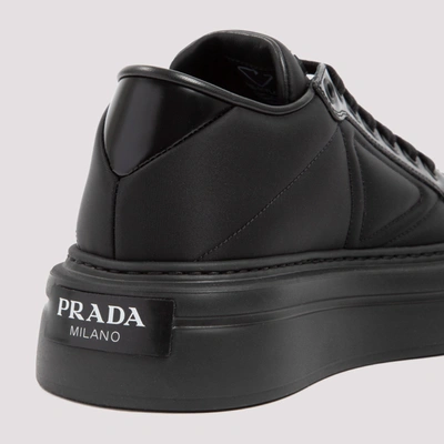 Shop Prada Nylon And Leather Macro Sneakers Shoes In Black