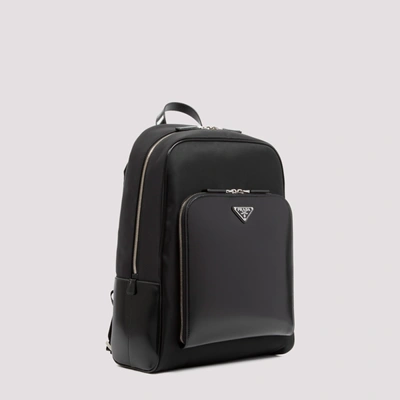 Shop Prada Re-nylon And Leather Backpack Bag In Black