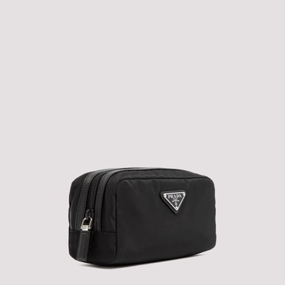 Shop Prada Re-nylon And Leather Toiletry Bag Smallleathergoods In Black