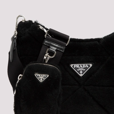 Shop Prada Shearling Shoulder Bag In Black