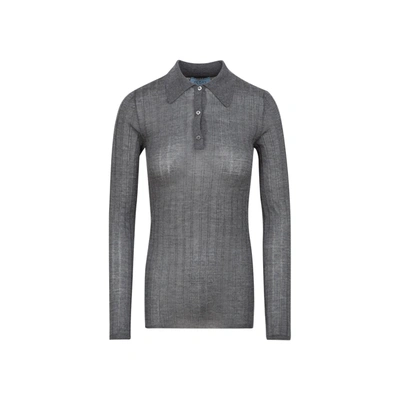Shop Prada Silk Polo Sweater In Grey
