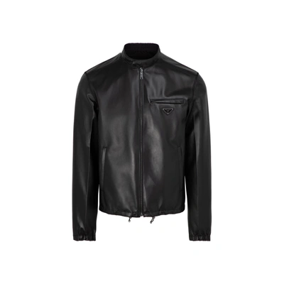 Shop Prada Leather Jacket In Black