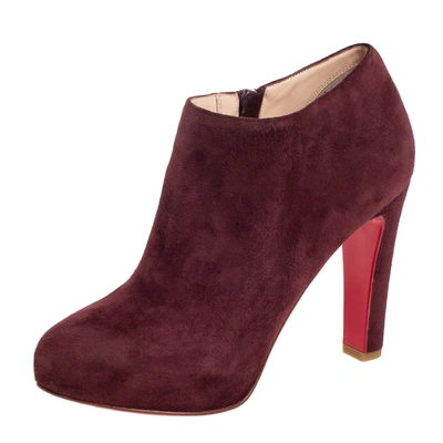 Pre-owned Christian Louboutin Burgundy Suede Platform Booties Size 36.5