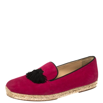 Pre-owned Christian Louboutin Pink Suede Cheetah Tassel Espadrilles Size 39
