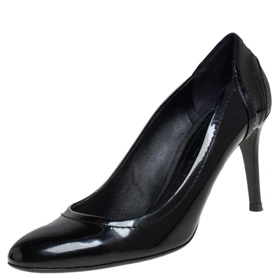 Pre-owned Burberry Black Patent Leather And Coated Canvas Pumps Size 40