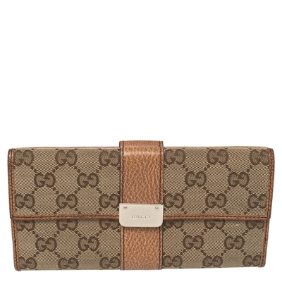 Pre-owned Gucci Beige/tan Gg Canvas And Leather Continental Wallet