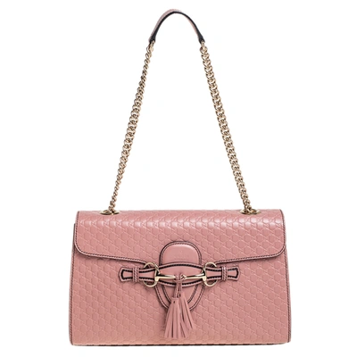 Pre-owned Gucci Pink Microssima Leather Medium Emily Chain Shoulder Bag