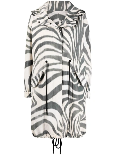 Shop Moncler Zebra-print Parka Coat In Grey
