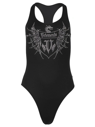 Shop Vetements Crystal Logo Swimsuit Black