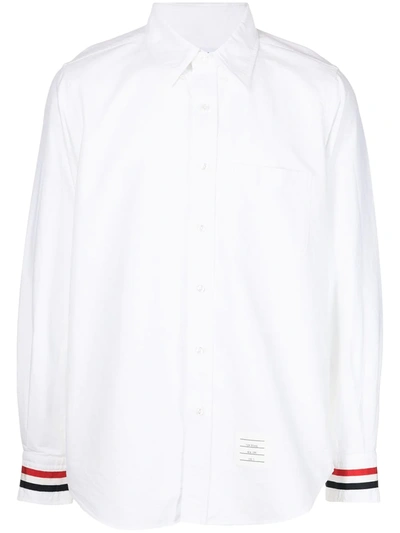 Shop Thom Browne Grosgrain-trim Long-sleeve Shirt In White