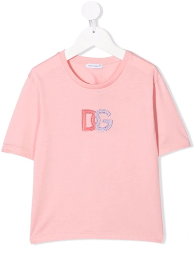 Shop Dolce & Gabbana Logo-embroidered T-shirt In Pink