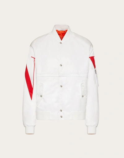 Shop Valentino Uomo Nylon Bomber Jacket With Macro Vltn Print In White/red