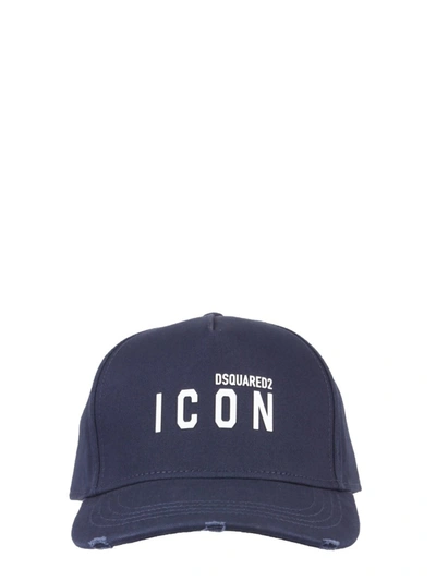 Shop Dsquared2 Icon Logo Printed Baseball Cap In Blue