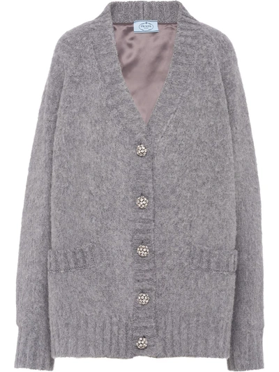 Shop Prada Button Embellished V In Grey