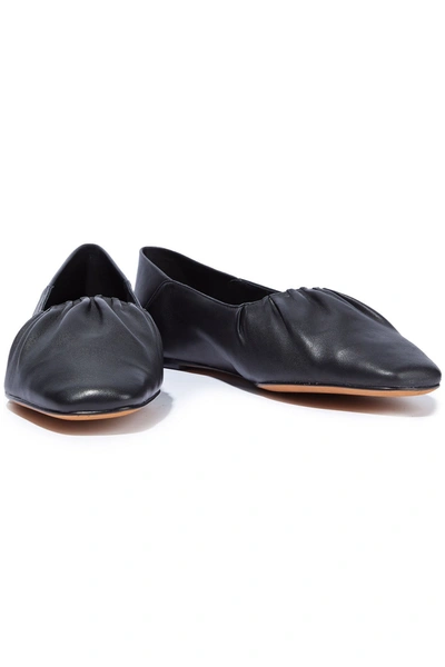Shop Vince Kali Gathered Leather Collapsible-heel Flats In Black