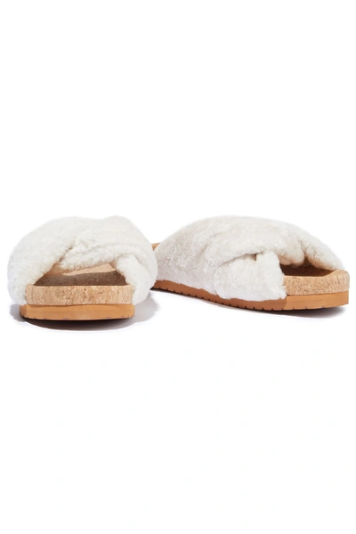 Shop Vince Goran Twisted Shearling Slides In Ivory