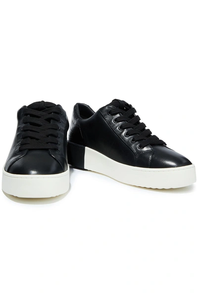 Shop Vince Bensley Smooth And Croc-effect Leather Sneakers In Black