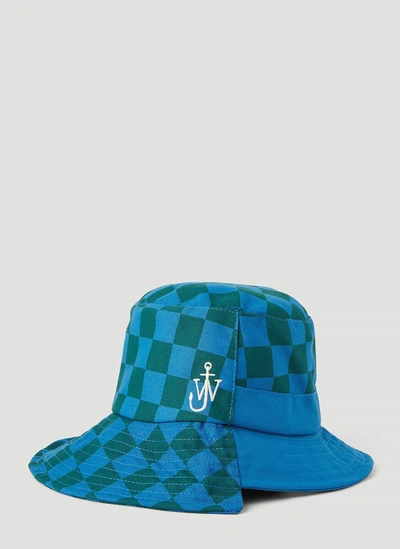 Shop Jw Anderson Asymmetric Check Bucket Hat In Multi