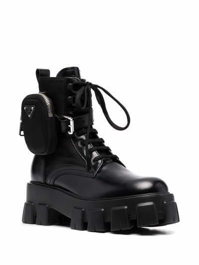 Shop Prada Monolith Leather Boots In Black