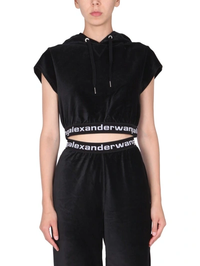 Shop Alexander Wang T T By Alexander Wang Cropped Corduroy Hoodie In Black