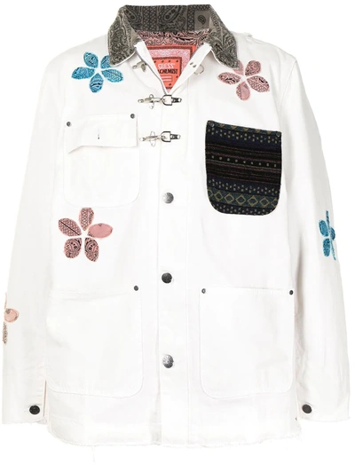 Shop Alchemist Floral-appliqué Denim Jacket In Weiss
