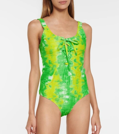 Shop Ganni Tie-dye Swimsuit In Green