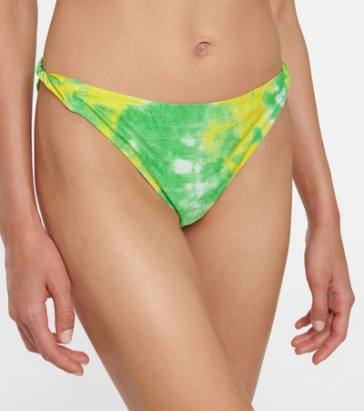 Shop Ganni Tie-dye Bikini Bottoms In Green