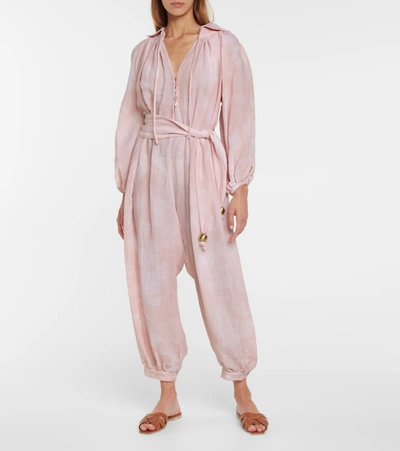 Shop Lisa Marie Fernandez Poet Cotton And Linen Jumpsuit In Pink