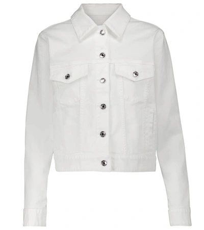 Shop Dolce & Gabbana Cropped Stretch-cotton Denim Jacket In White