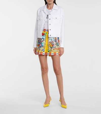 Shop Dolce & Gabbana Cropped Stretch-cotton Denim Jacket In White