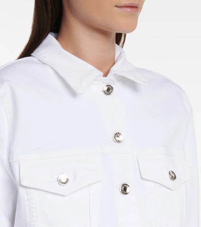 Shop Dolce & Gabbana Cropped Stretch-cotton Denim Jacket In White