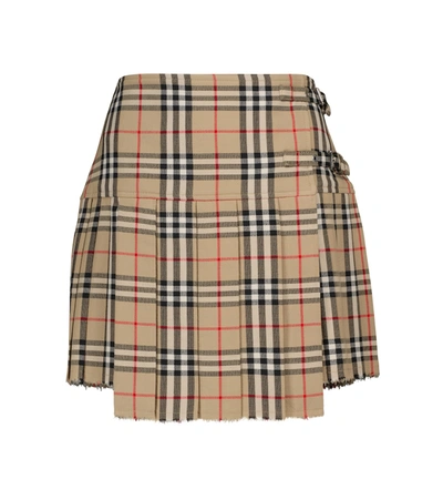 Shop Burberry Vintage Check Wool Miniskirt In Beige