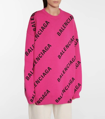 Shop Balenciaga Logo Wool-blend Sweater In Pink