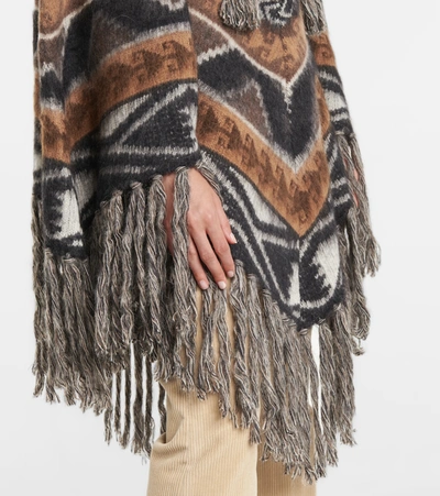 Shop Etro Fringed Wool-blend Poncho In Multicoloured