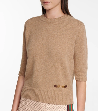 Shop Gucci Embellished Cashmere Sweater In Beige