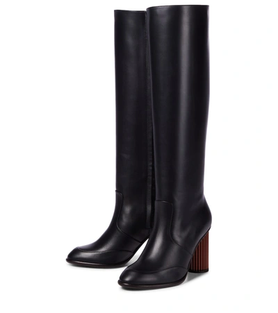 Shop Loro Piana Column Leather Knee-high Boots In Black
