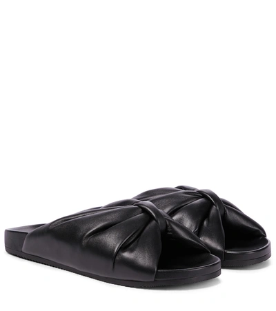 Shop Balenciaga Puffy Leather Slides In Black