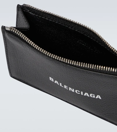 Shop Balenciaga Cash Leather Card Holder In Black/l White