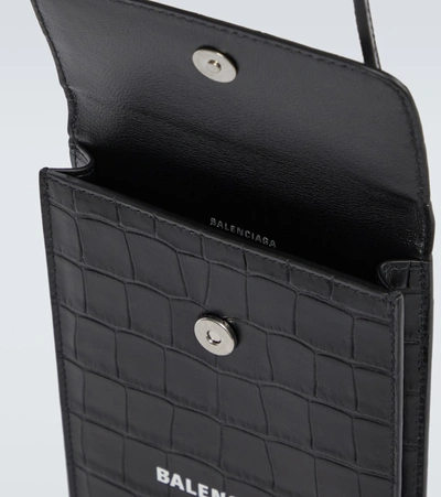 Shop Balenciaga Cash Leather Pouch In Black