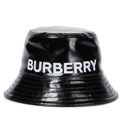 Shop Burberry Logo Coated Cotton Bucket Hat In Black