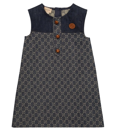 Shop Gucci Gg Jacquard Denim Dress In Blue