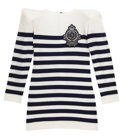Shop Balmain Striped Wool Sweater Dress In White