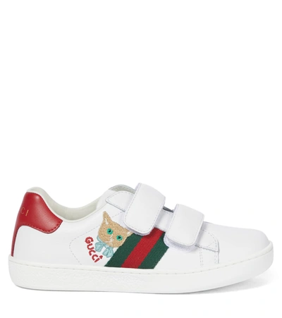 Shop Gucci Ace Leather Sneakers In White